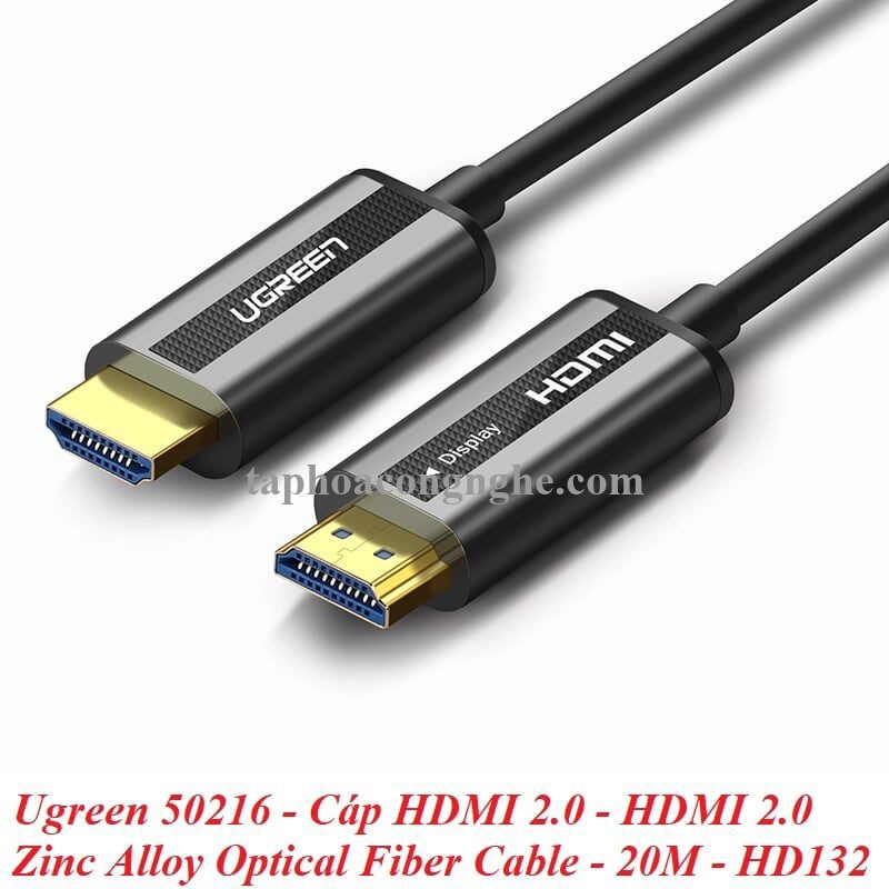 Ugreen 50216 20M màu Đen Cáp tín hiệu HDMI chuẩn 2.0 sợi quang cao cấp HD132 30050216